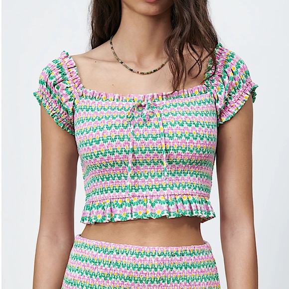 Zara | Tops | Zara Printed Smocked Top | Poshmark